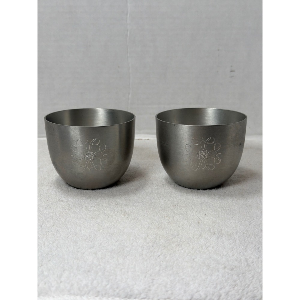VTG Kirk Pewter by Hanle Jefferson Cup Silver Engraved Medallion Set of 2